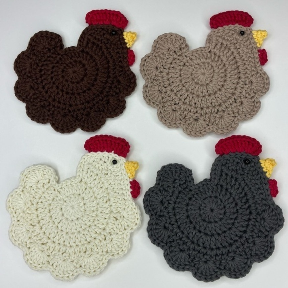 Hand Crafted Chicken Shaped Coasters Set  Brown, Taupe,‎ Cream, Gray